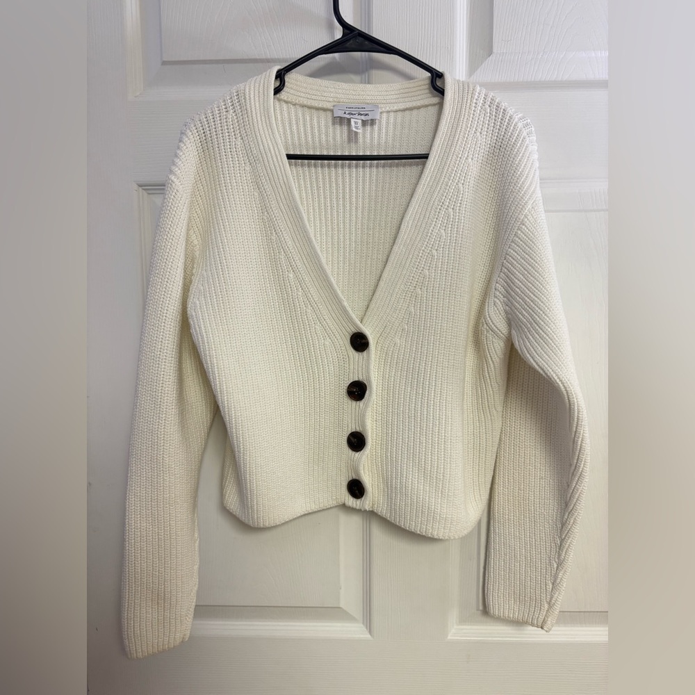 & Other Stories Cream Ribbed V-Neck Button Cardigan